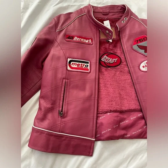 extasy fuschia pink leather moto jacket - Picture 1 of 14